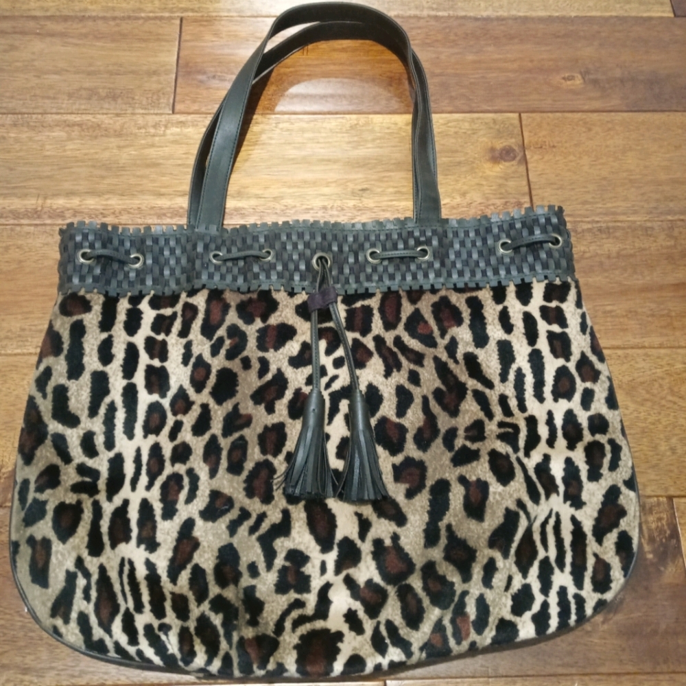 Cheetah leopard velvety fur tote & vegan leather